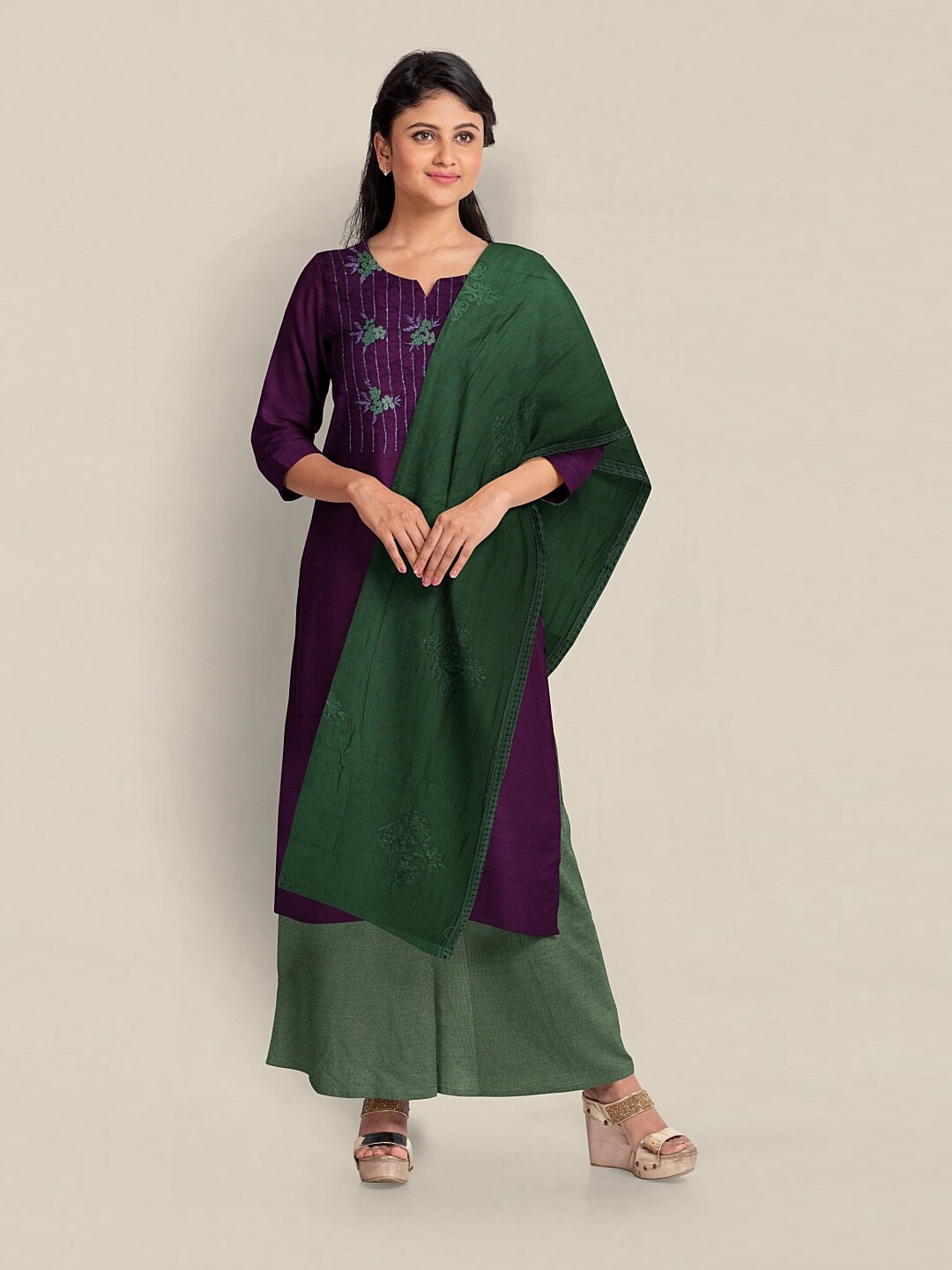

Pothys Embroidered Art Silk Unstitched Dress Material, Purple