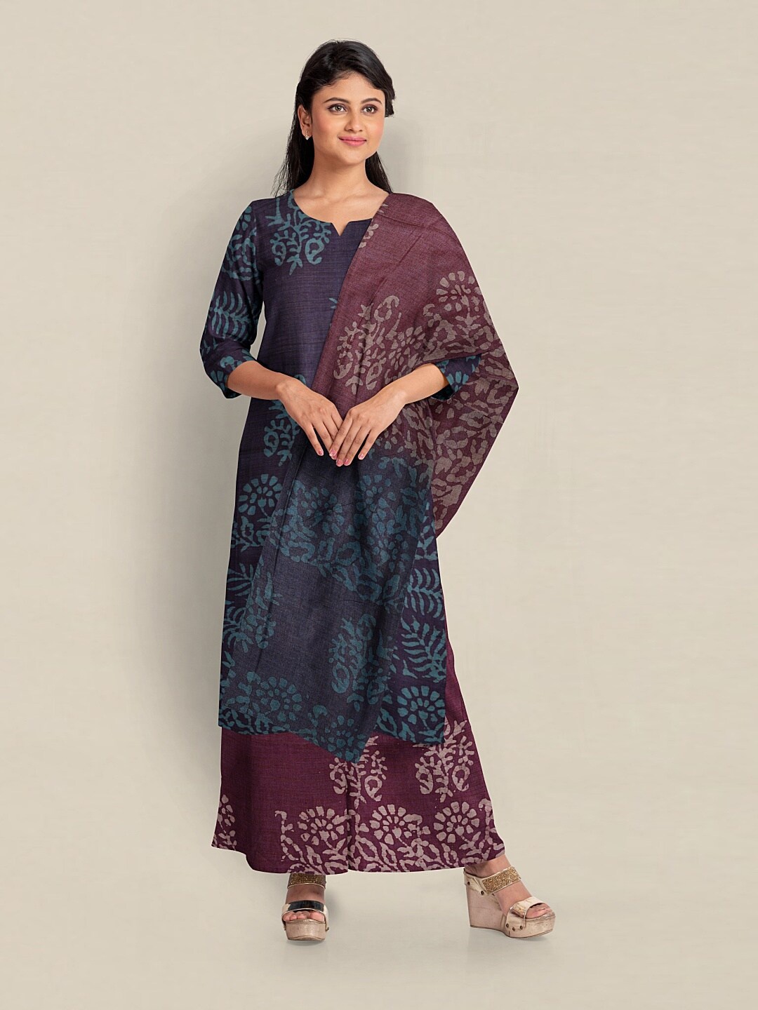 

Pothys Printed Unstitched Dress Material, Purple