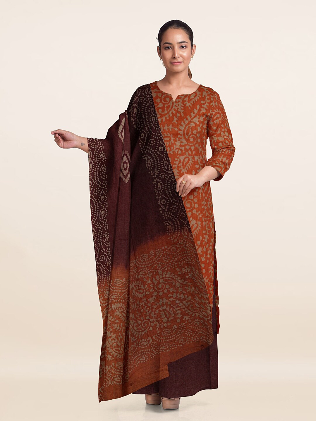

Pothys Unstitched Dress Material, Orange