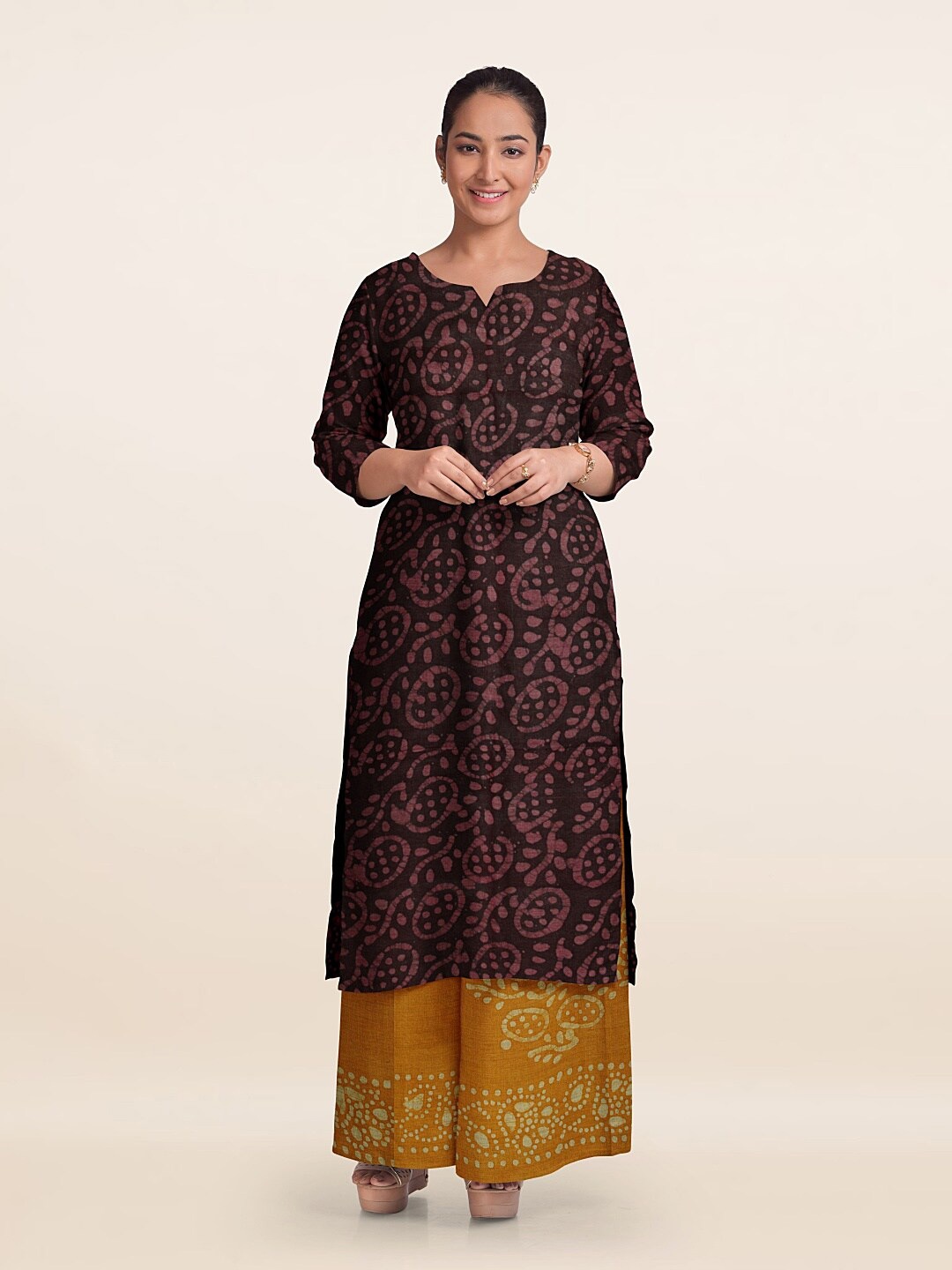 

Pothys Magenta & Black Printed Unstitched Dress Material