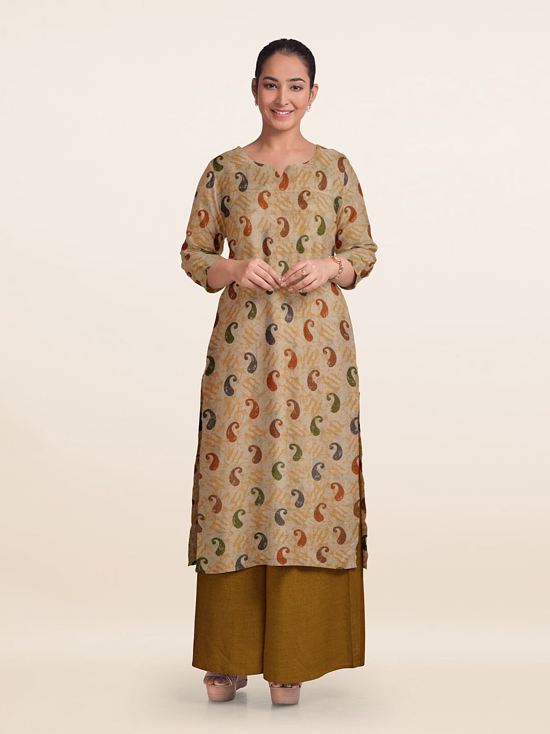 

Pothys Printed Unstitched Dress Material, Cream