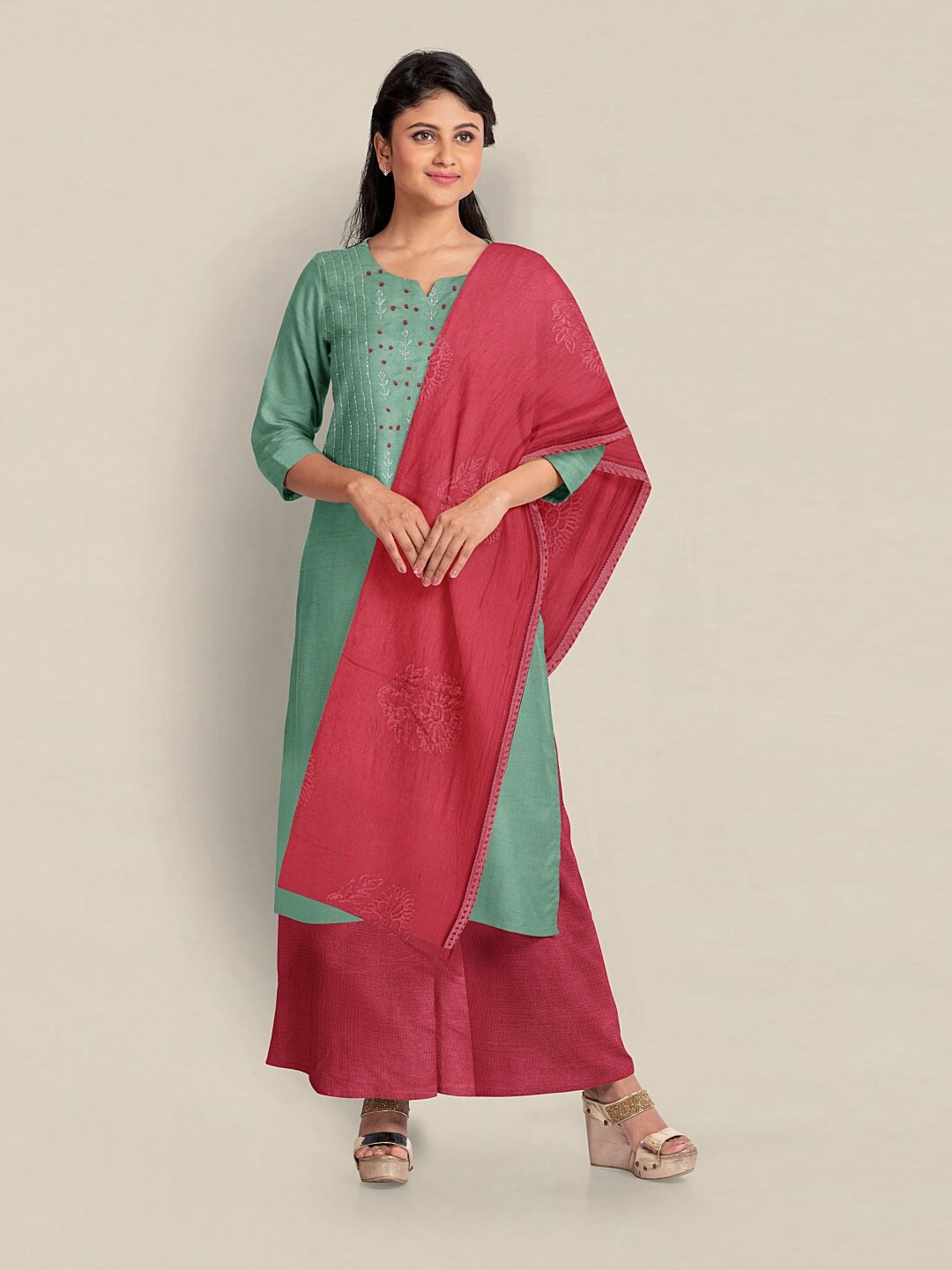 

Pothys Art Silk Unstitched Dress Material, Green