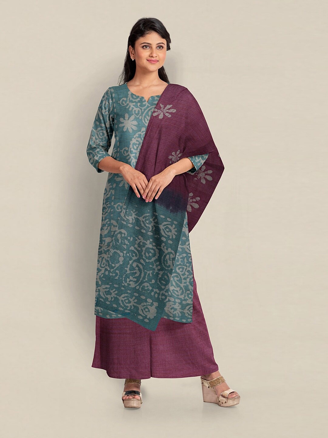 

Pothys Printed Unstitched Dress Material, Blue
