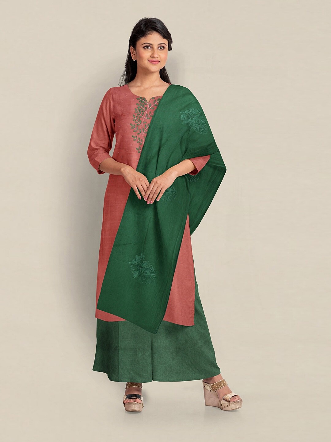 

Pothys Embroidered Art Silk Unstitched Dress Material, Peach