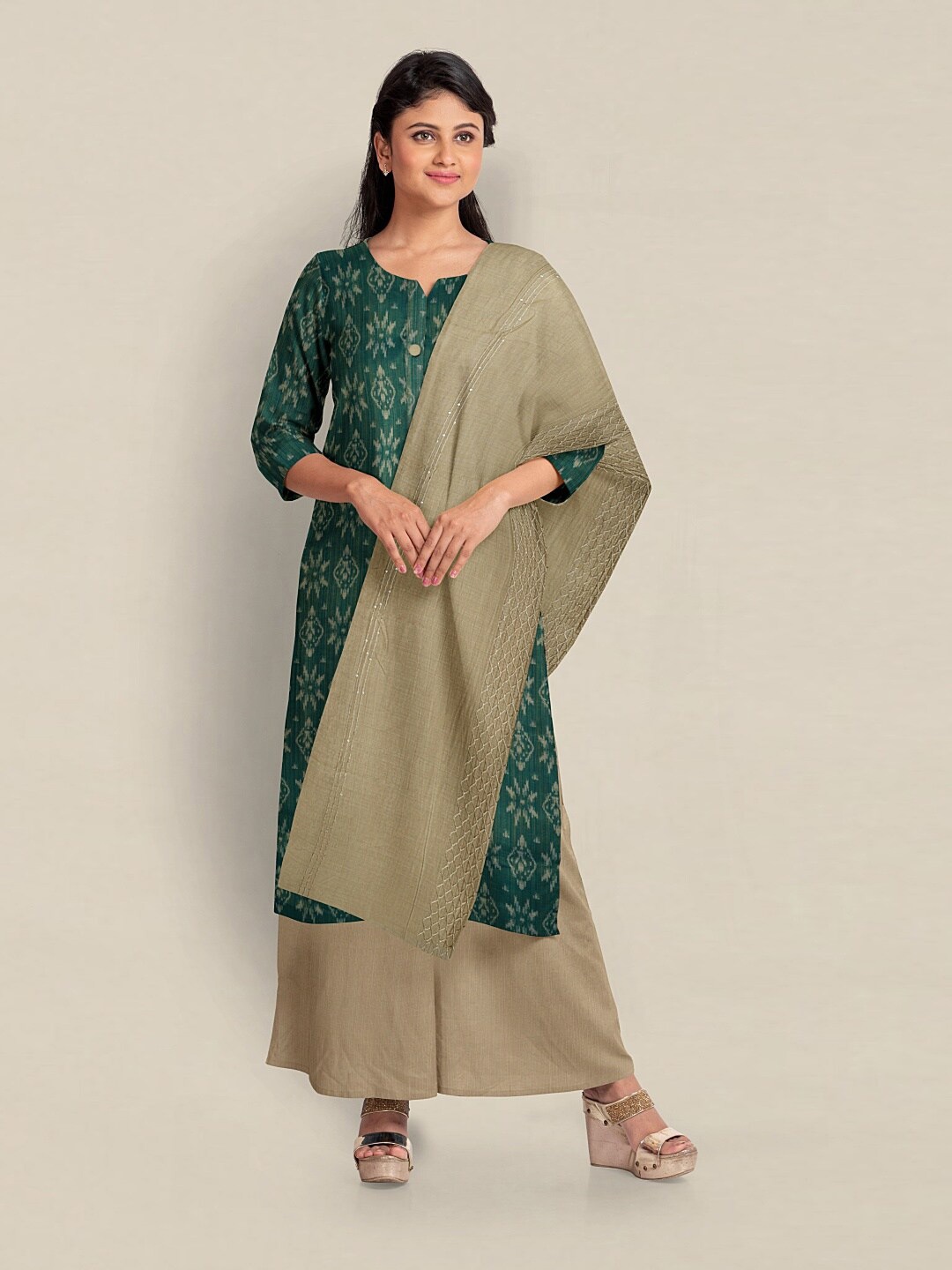 

Pothys Woven Unstitched Dress Material, Green