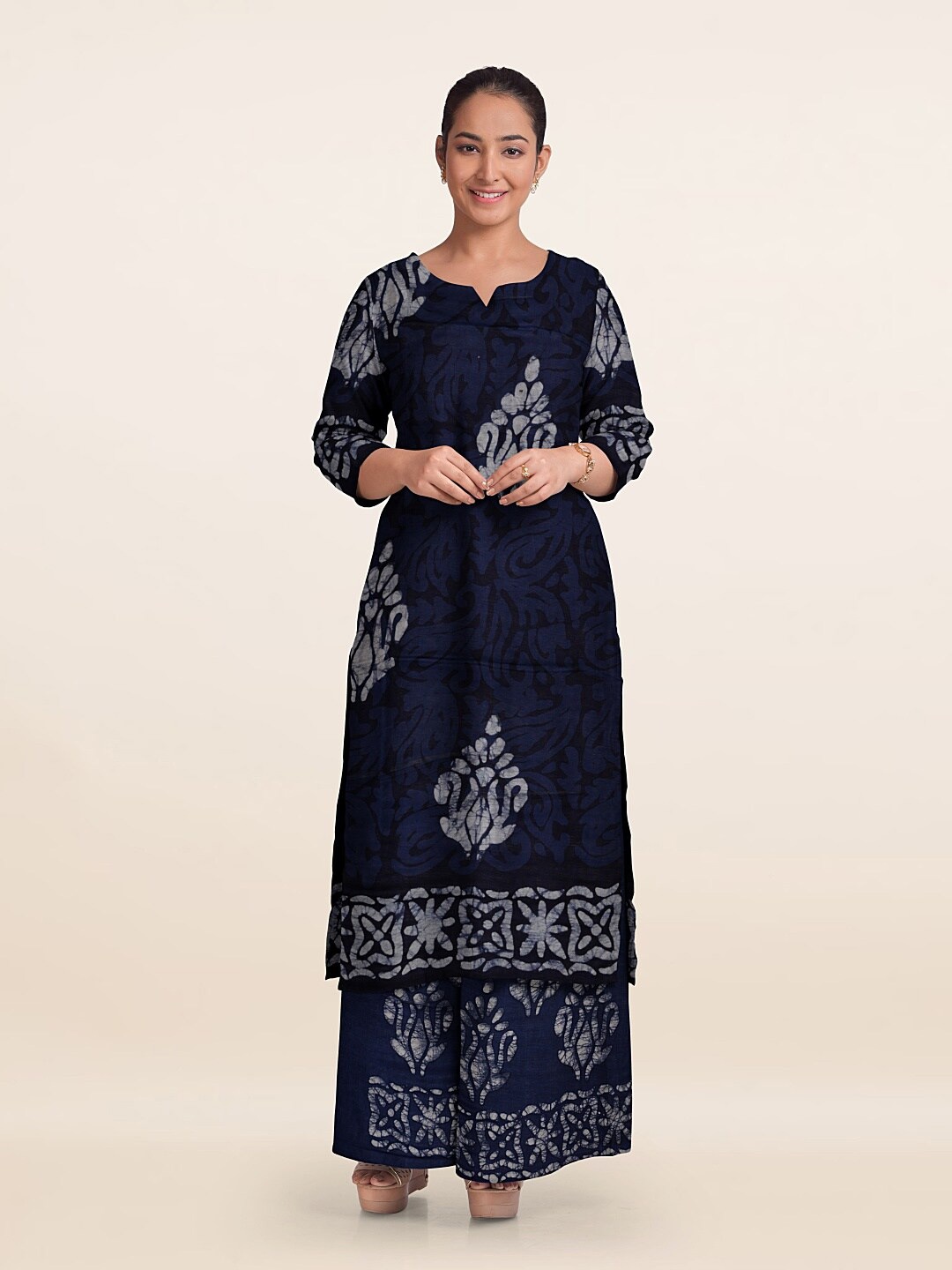 

Pothys Printed Unstitched Dress Material, Navy blue