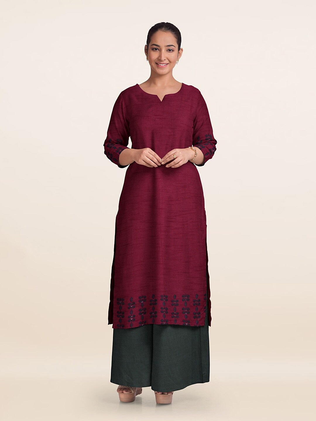 

Pothys Embroidered Unstitched Dress Material, Magenta