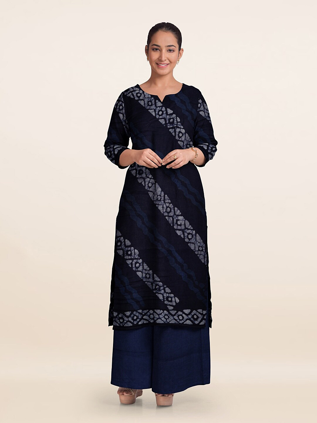 

Pothys Unstitched Dress Material, Navy blue