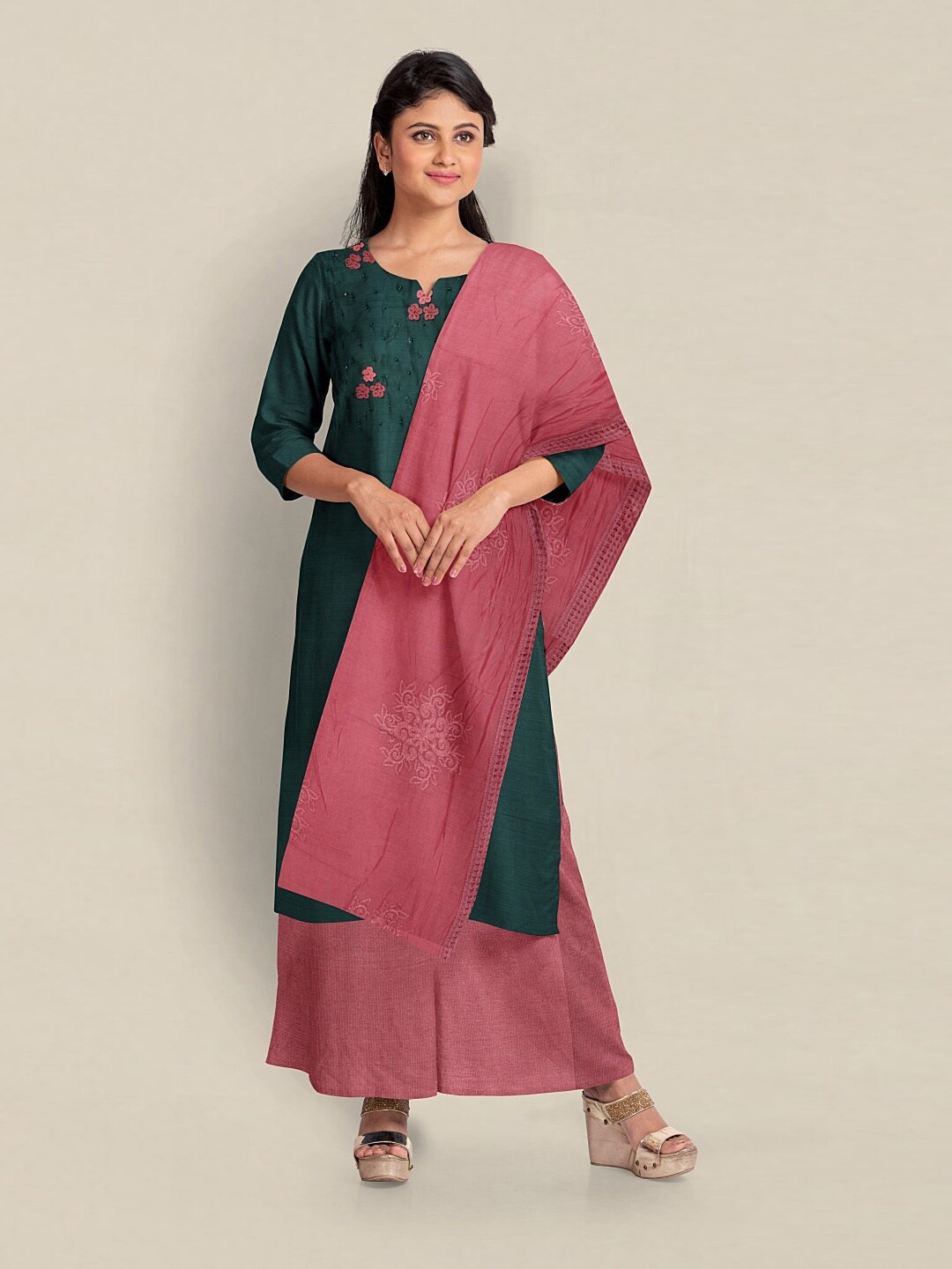 

Pothys Printed Unstitched Dress Material, Green