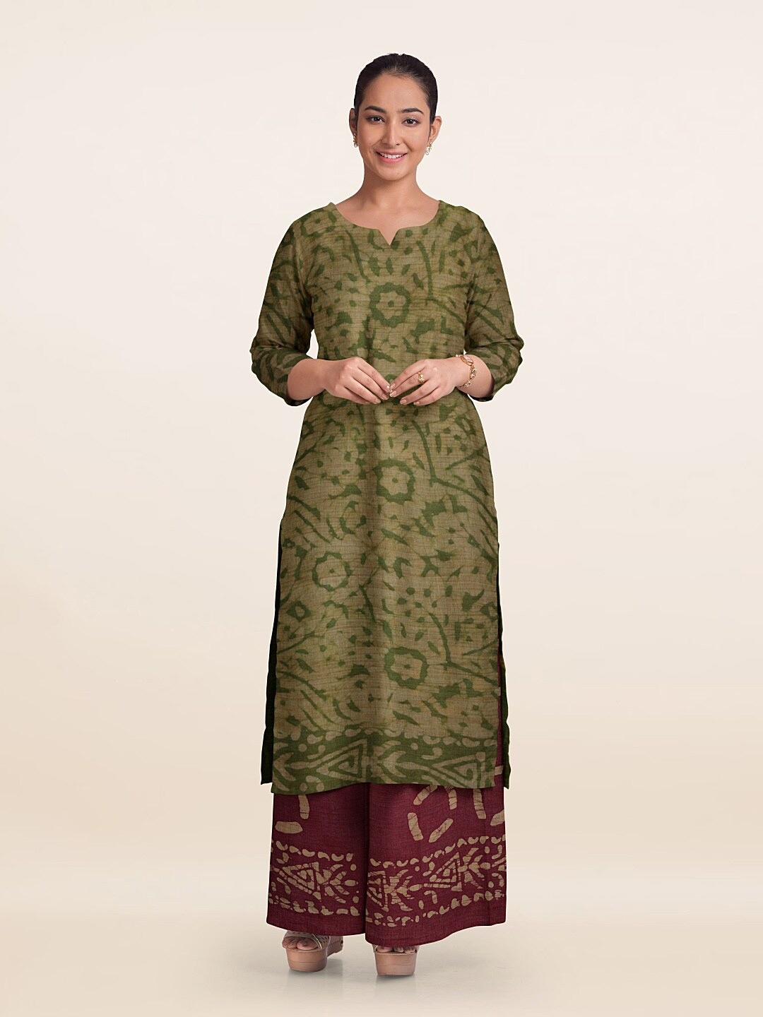 

Pothys Printed Unstitched Dress Material, Green