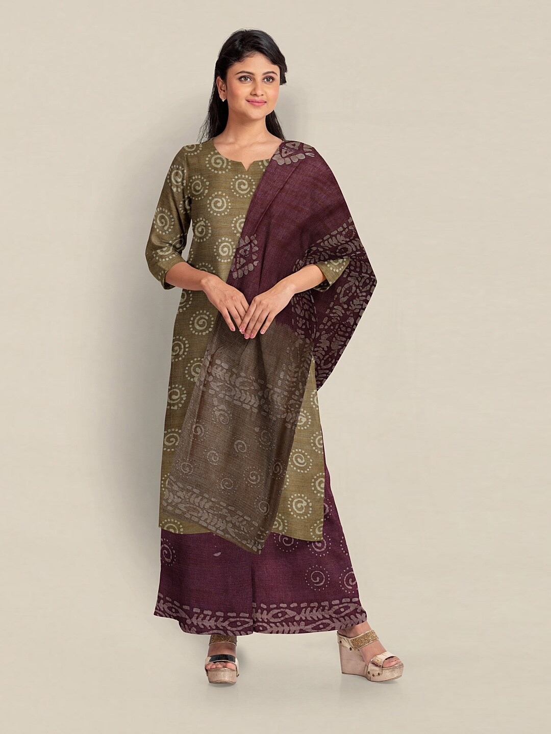 

Pothys Printed Unstitched Dress Material, Khaki