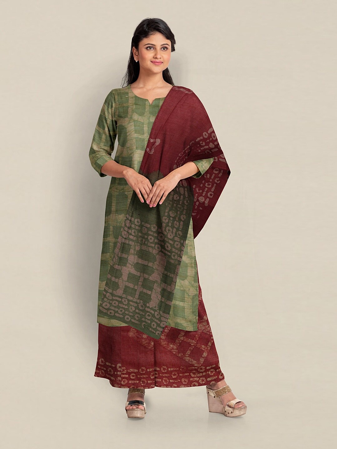 

Pothys Printed Unstitched Dress Material, Green