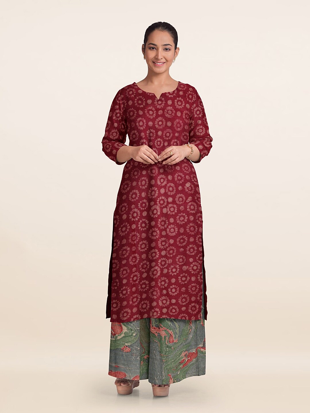 

Pothys Printed Unstitched Dress Material, Maroon