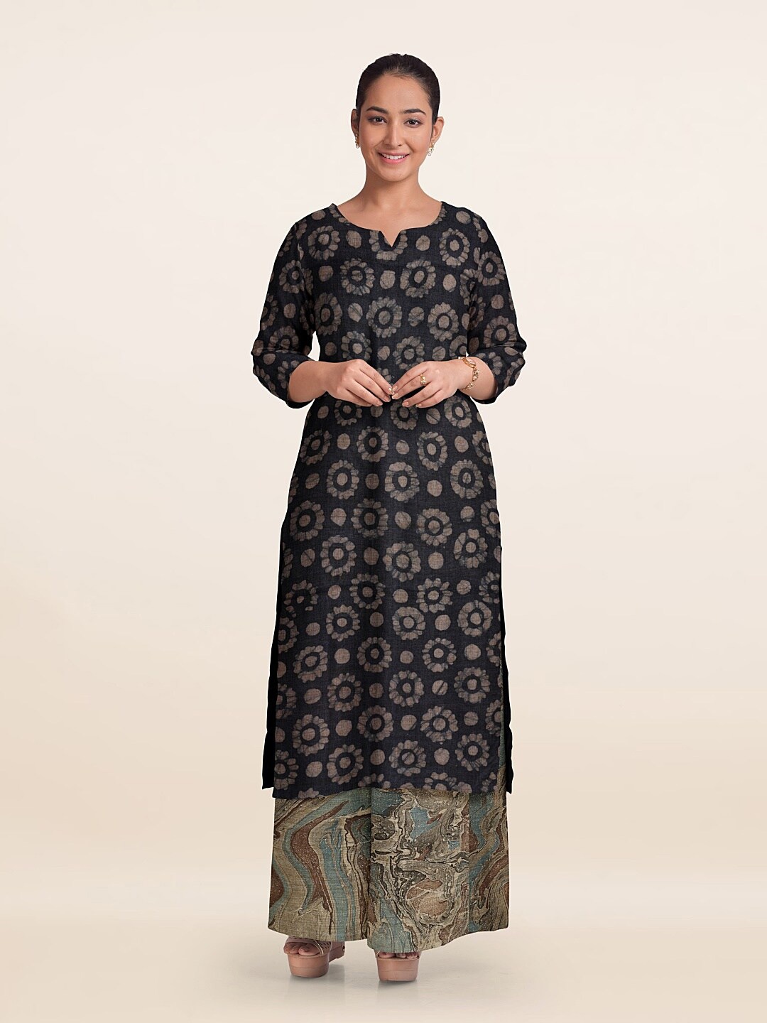 

Pothys Printed Unstitched Dress Material, Navy blue