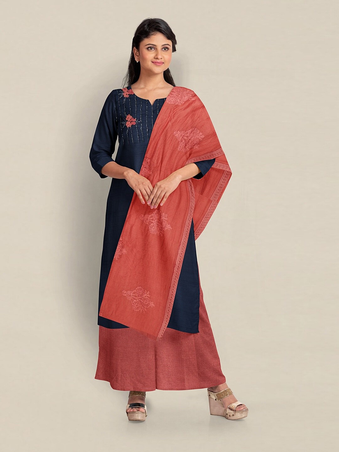 

Pothys Art Silk Unstitched Dress Material, Blue