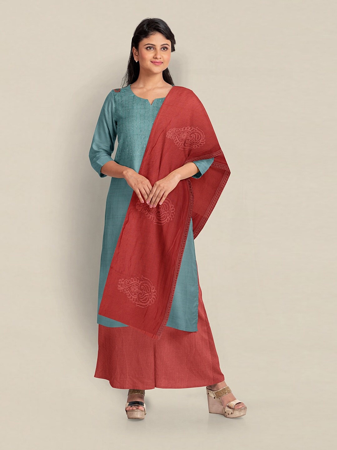 

Pothys Embellished Art Silk Unstitched Dress Material, Blue