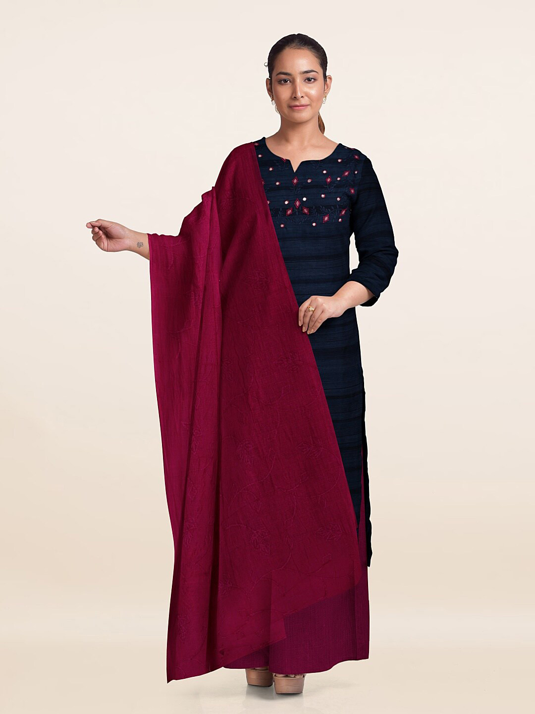 

Pothys Embroidered Unstitched Dress Material, Blue
