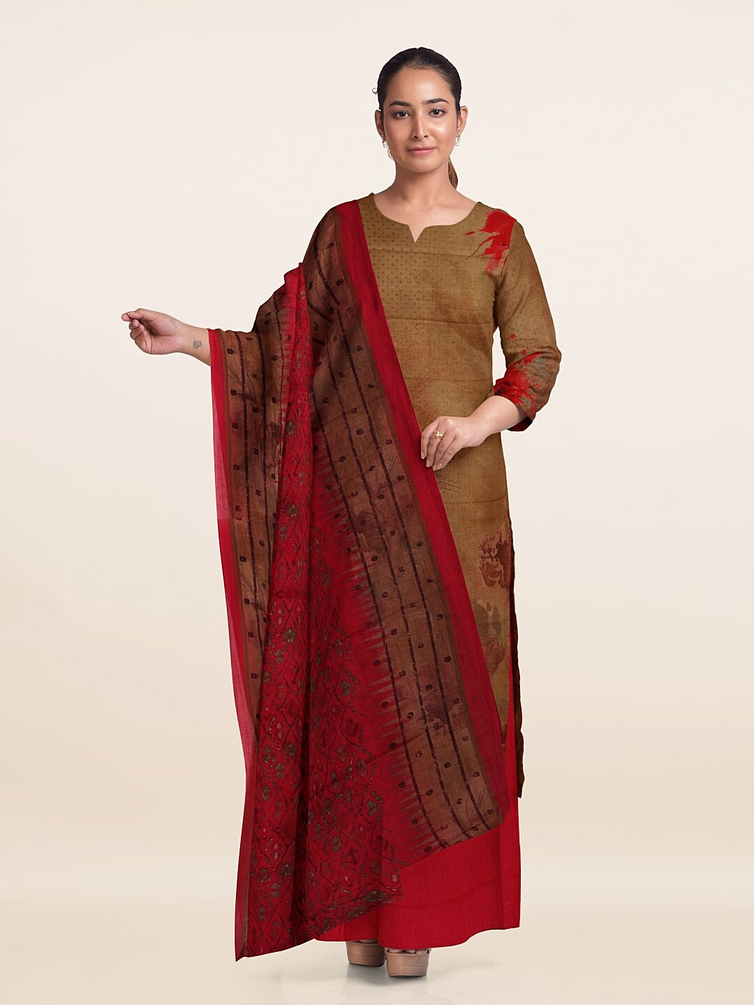 

Pothys Printed Unstitched Dress Material, Brown