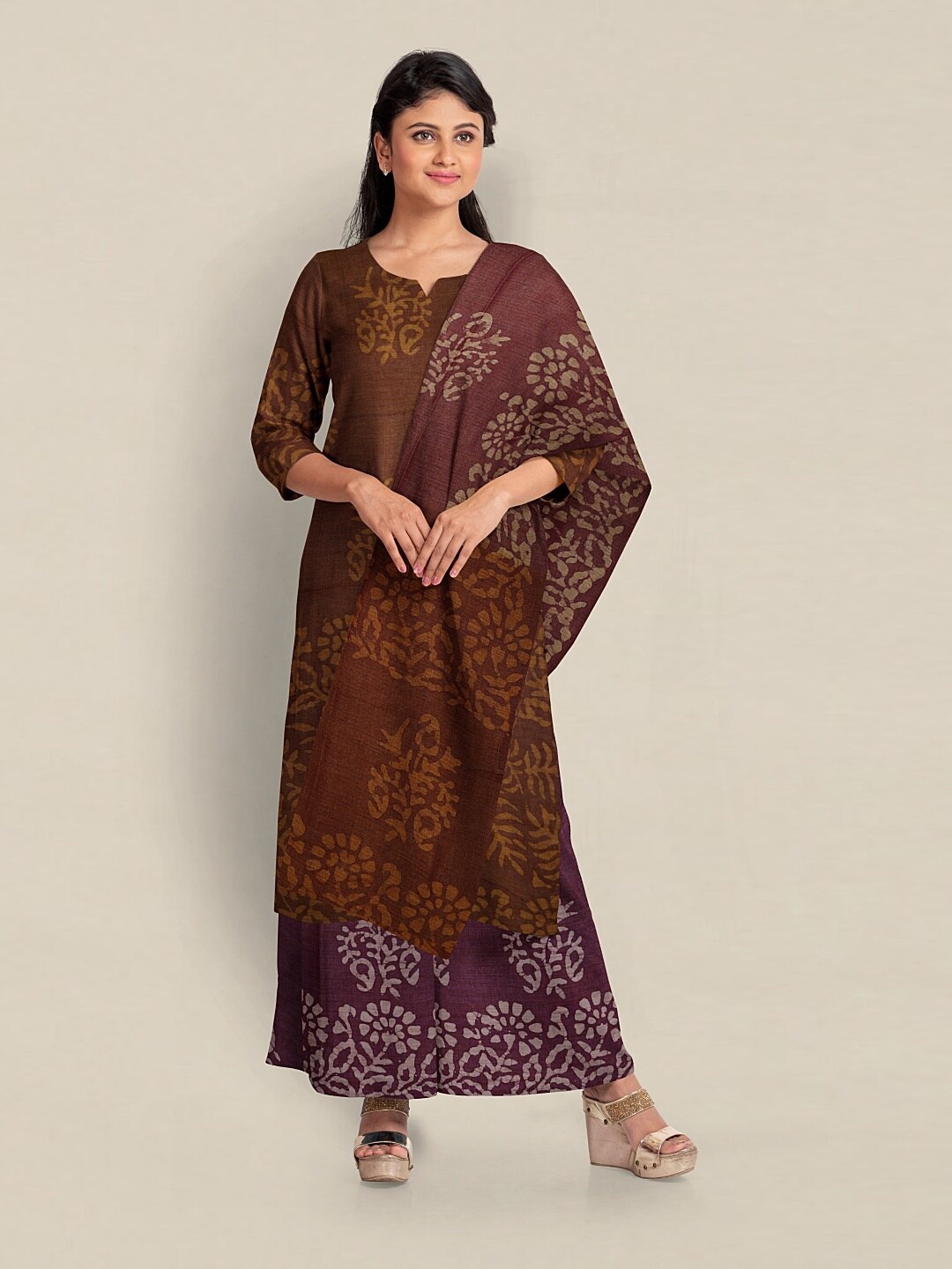 

Pothys Printed Unstitched Dress Material, Brown