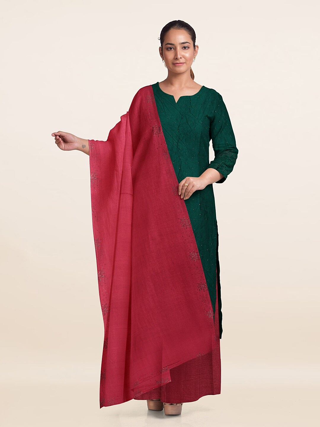 

Pothys Green & Pink Unstitched Dress Material
