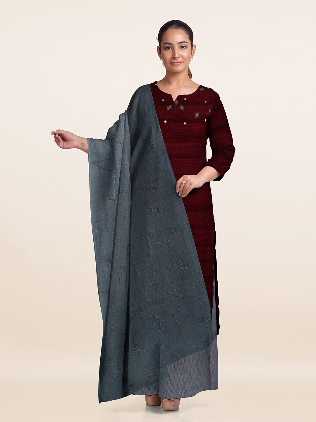 

Pothys Unstitched Dress Material, Maroon