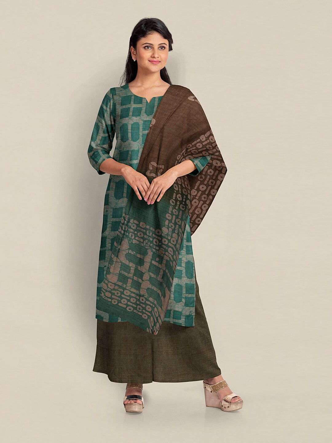 

Pothys Unstitched Dress Material, Green