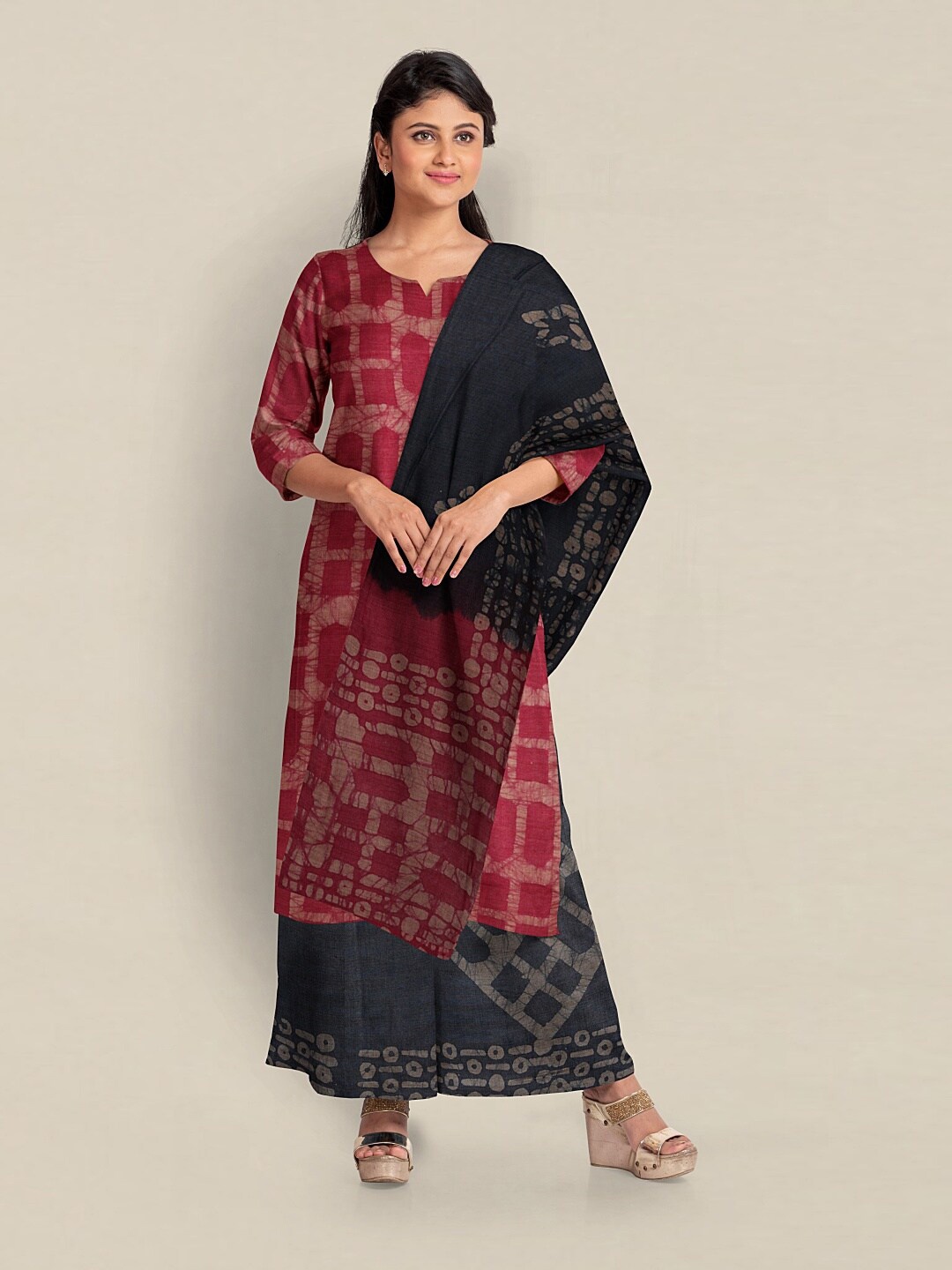 

Pothys Printed Unstitched Dress Material, Pink