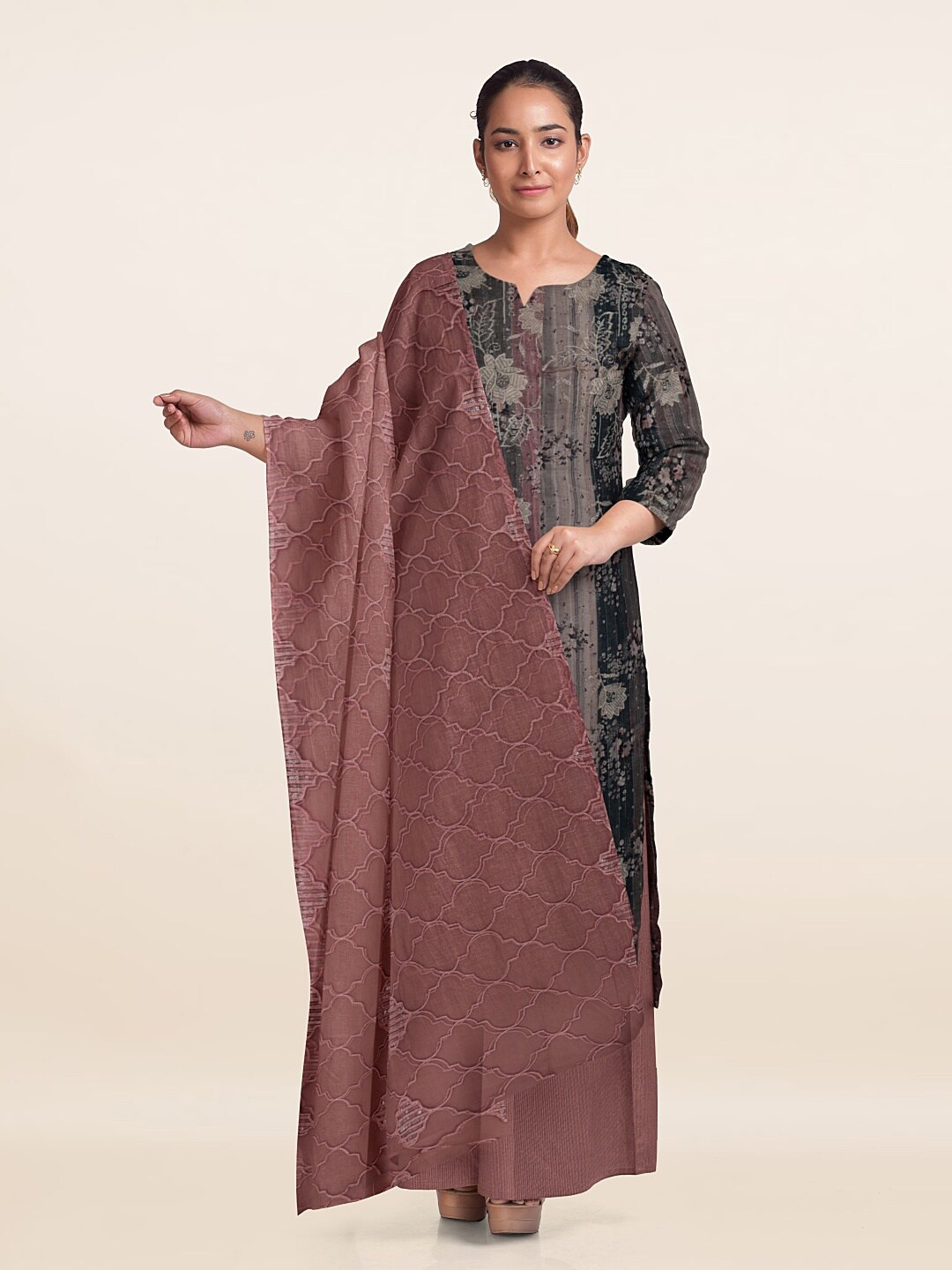 

Pothys Linen Unstitched Dress Material, Grey