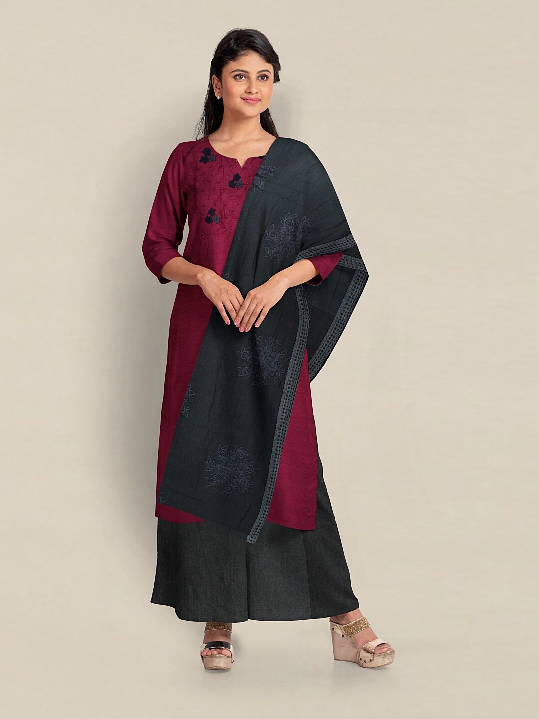 

Pothys Unstitched Dress Material, Magenta