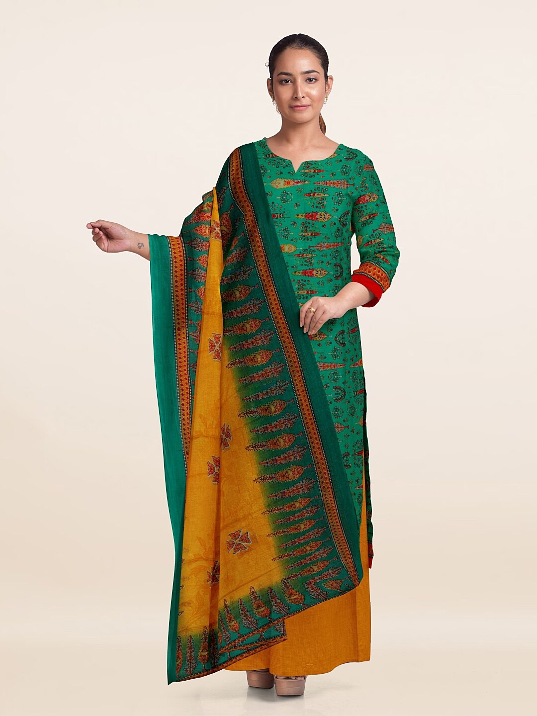

Pothys Printed Unstitched Dress Material, Green