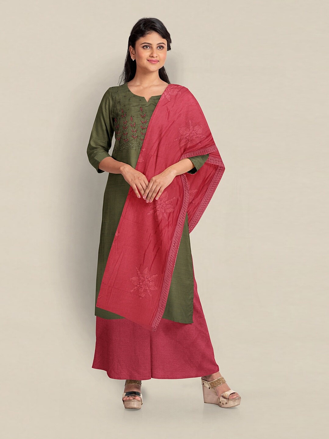 

Pothys Embellished Unstitched Dress Material, Green