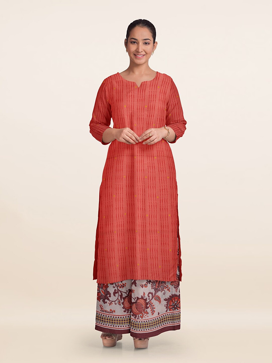 

Pothys Striped Unstitched Dress Material, Peach