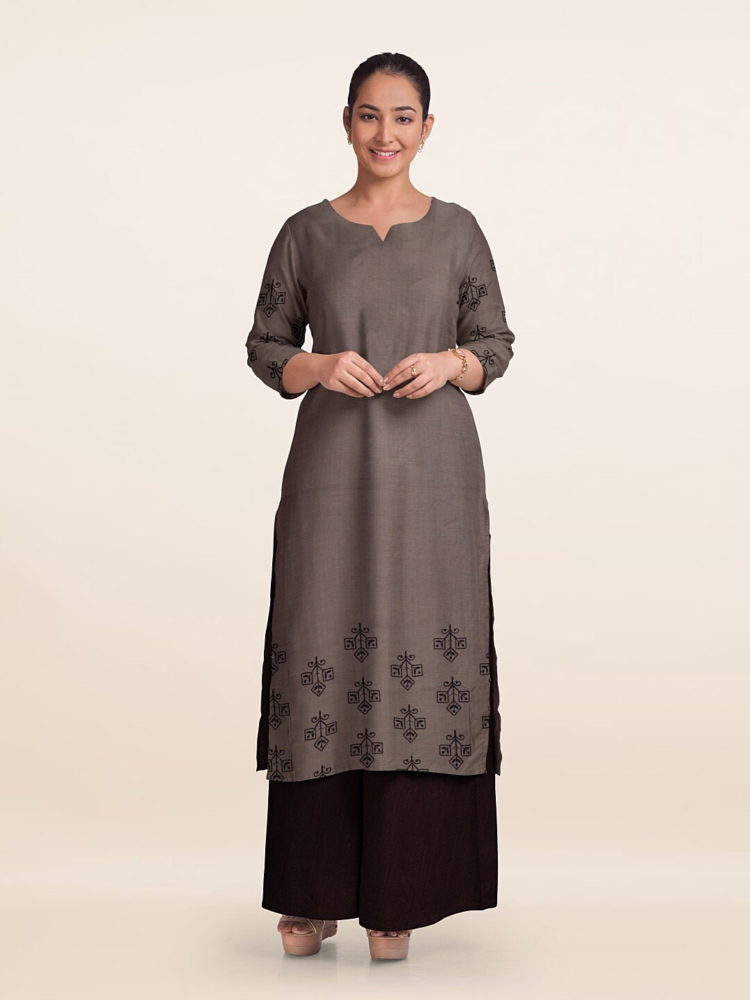 

Pothys Printed Unstitched Dress Material, Brown