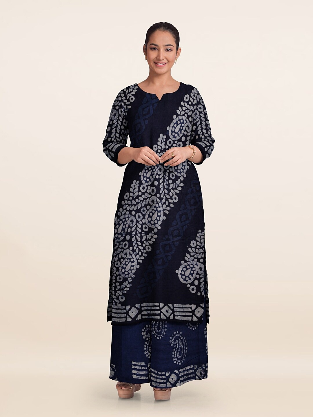 

Pothys Dyed Unstitched Dress Material, Navy blue