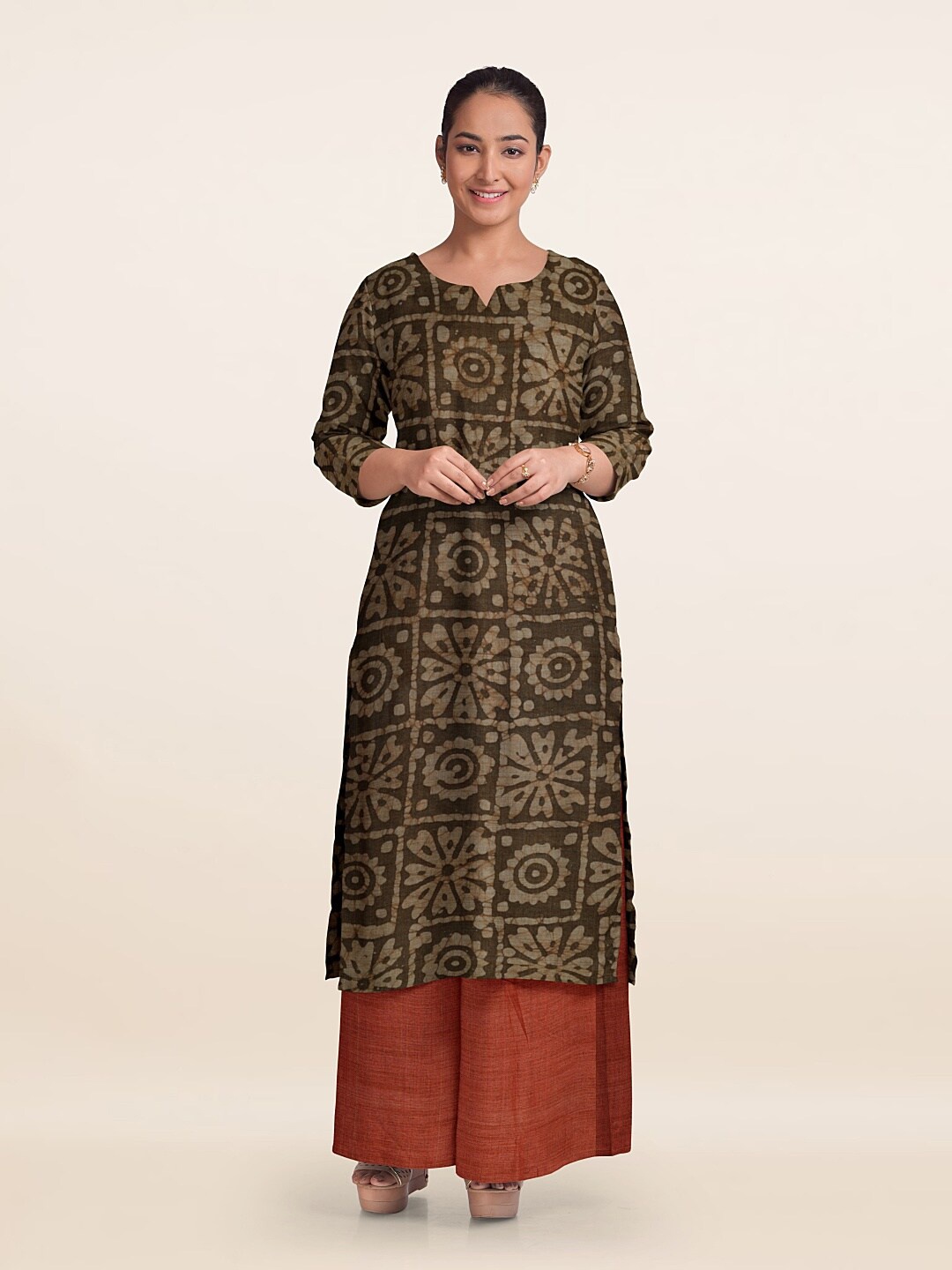 

Pothys Printed Unstitched Dress Material, Green