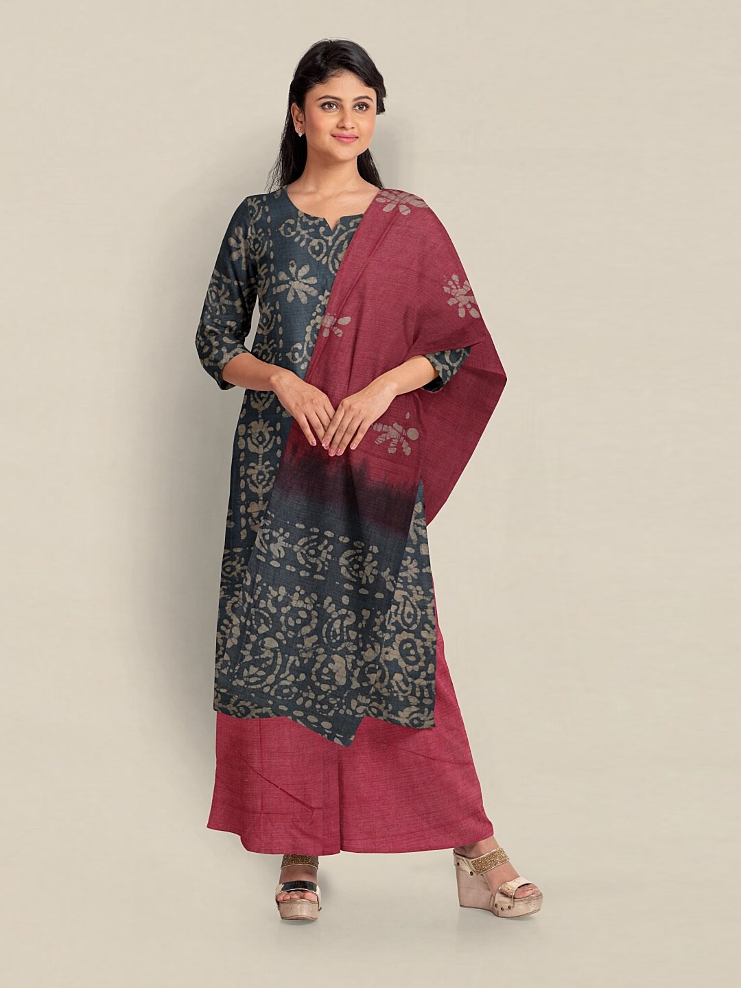 

Pothys Ethnic Motifs Printed Unstitched Dress Material, Blue