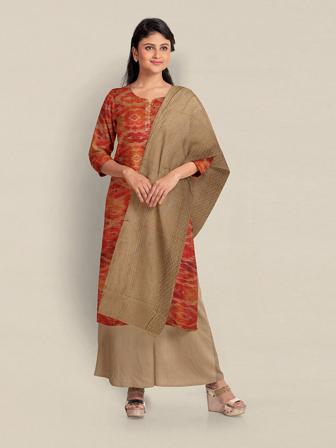

Pothys Printed Unstitched Dress Material, Red