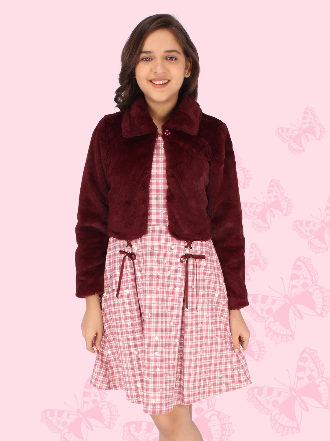 

CUTECUMBER Checked Shirt Dress, Maroon