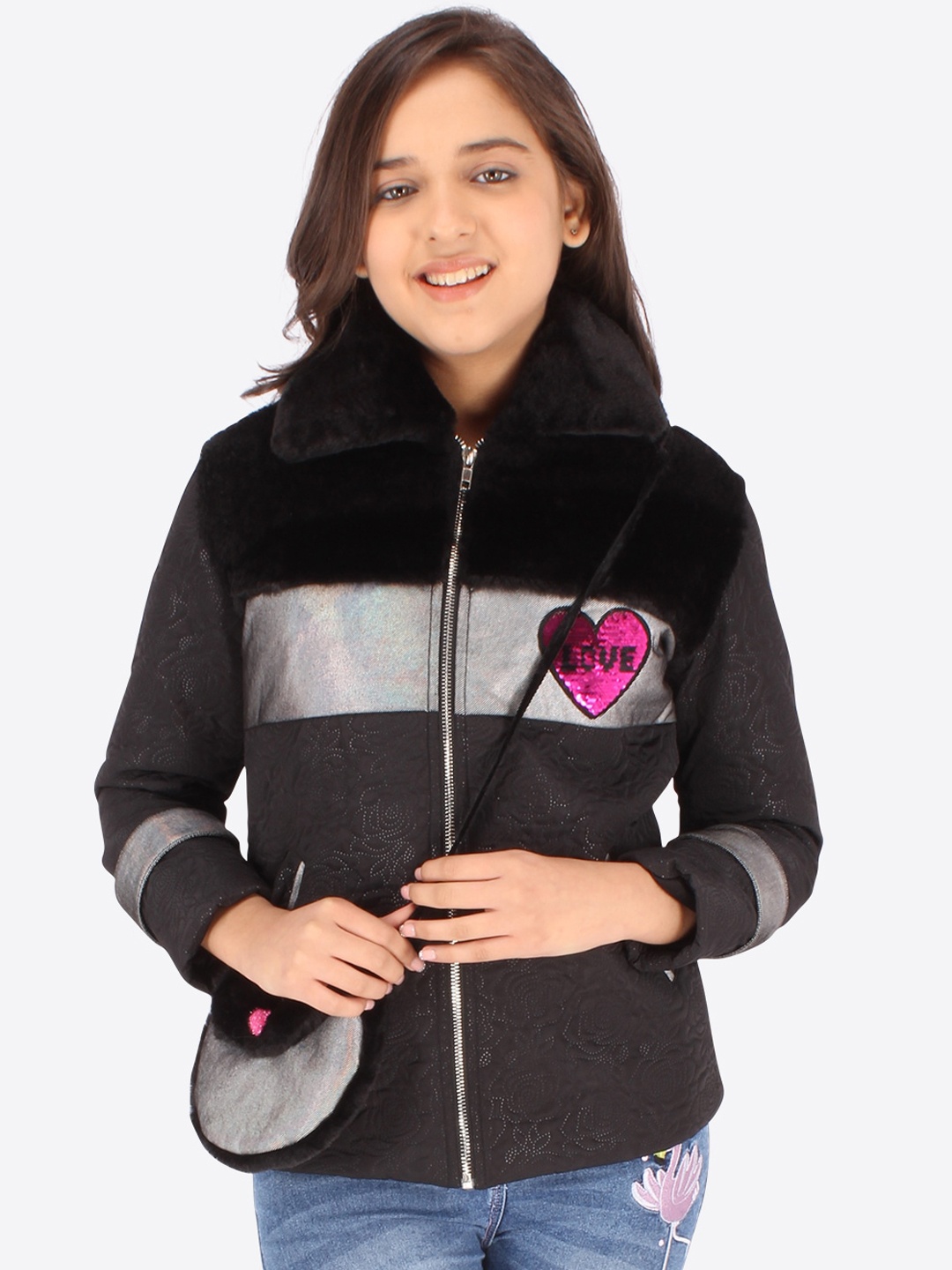 

CUTECUMBER Girls Bomber Winter Jacket, Black