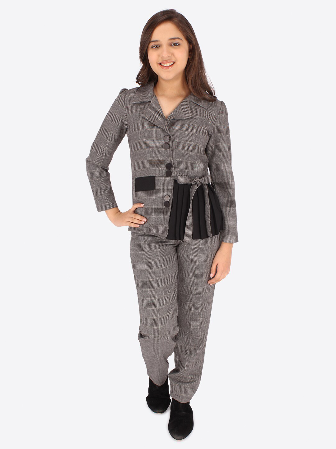 

CUTECUMBER Girls Checked Coat with Trousers, Grey