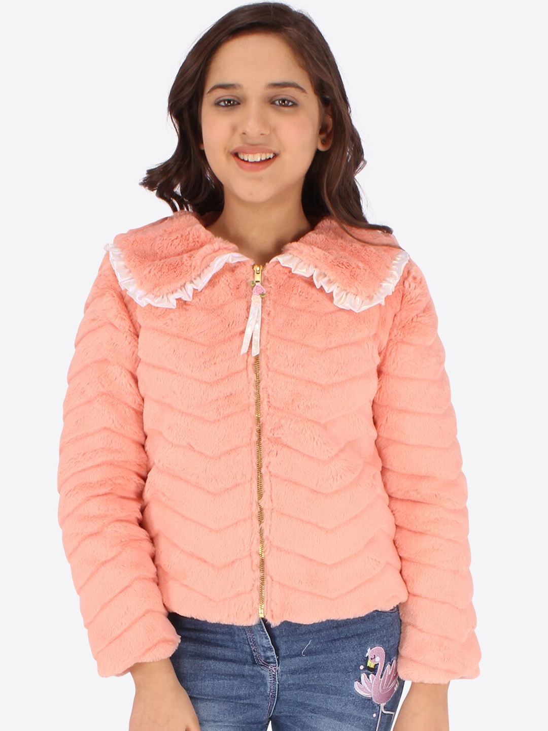 

CUTECUMBER Girls Fur Winter Tailored Jacket, Peach