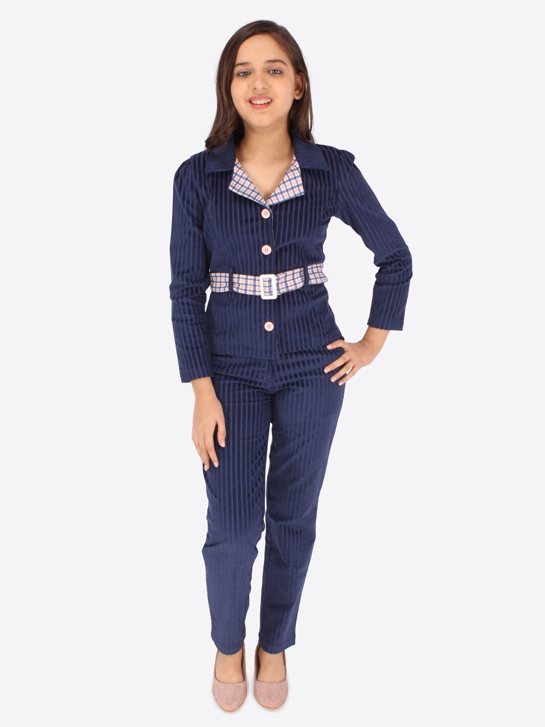CUTECUMBER Girls Striped Coat with Trousers, Navy blue