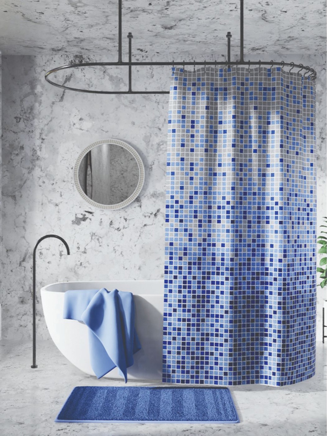 

BIANCA Pacific Blue Printed Waterproof Shower Curtains With 12 Hooks