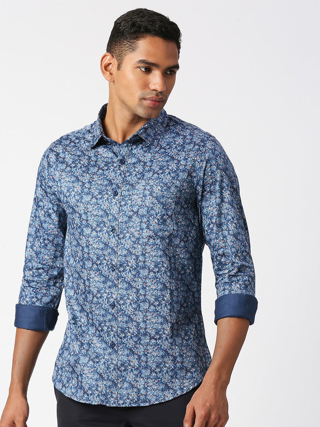

VALEN CLUB Men Slim Fit Floral Printed Cotton Casual Shirt, Blue