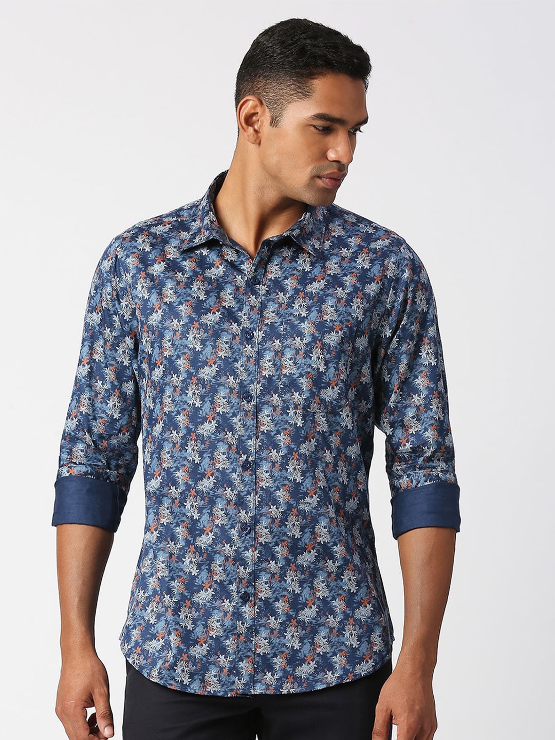 

VALEN CLUB Men Slim Fit Floral Printed Cotton Casual Shirt, Blue
