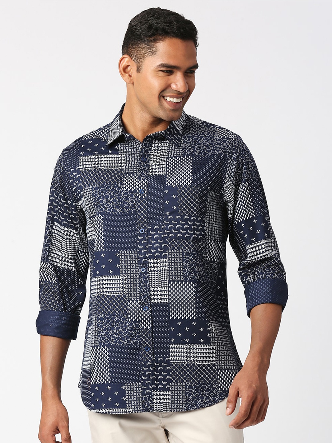 

VALEN CLUB Men Slim Fit Printed Cotton Casual Shirt, Navy blue