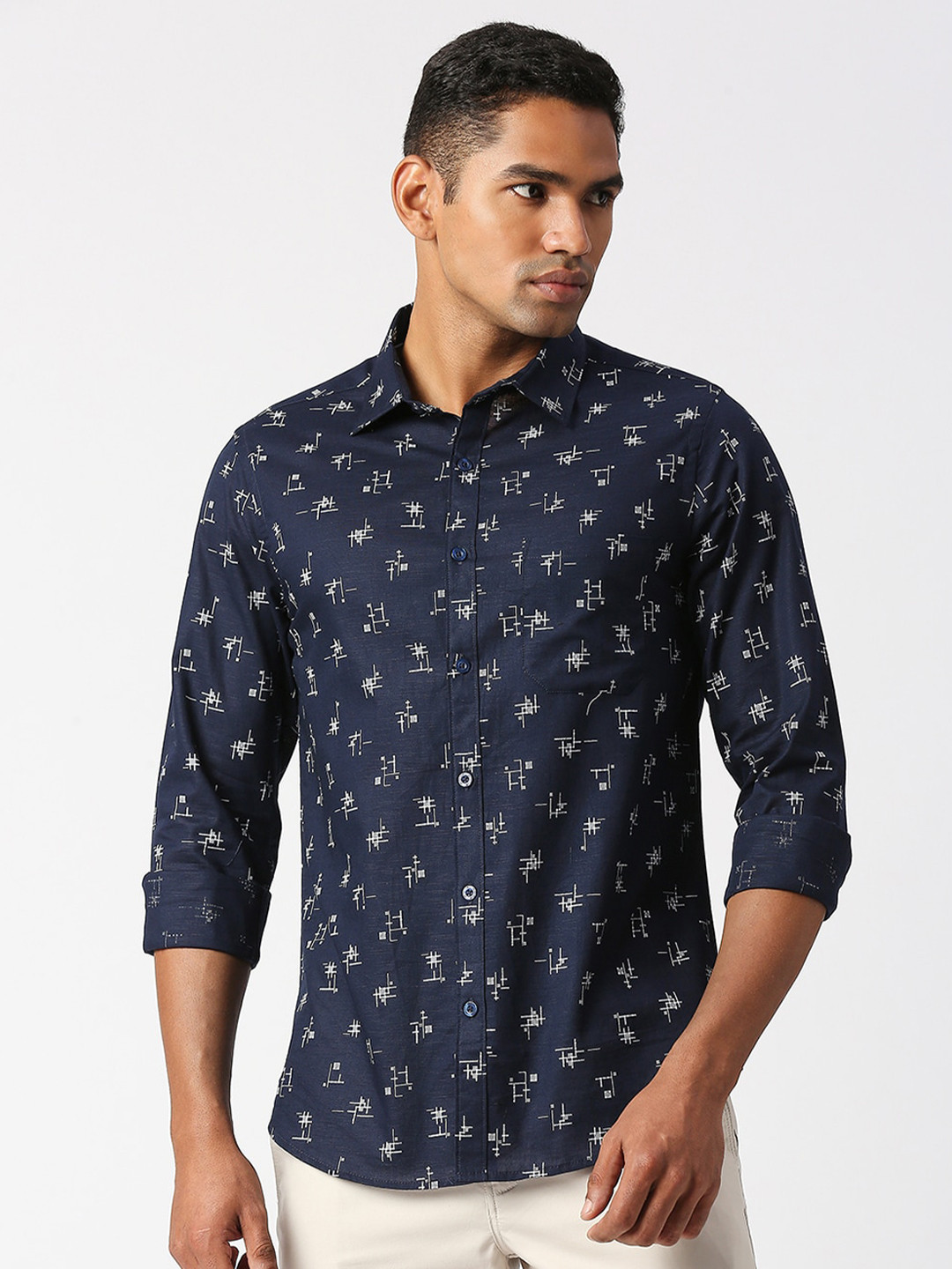 

VALEN CLUB Men Slim Fit Printed Pure Cotton Casual Shirt, Blue