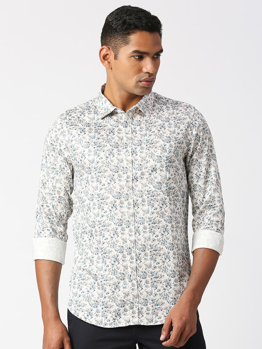 

VALEN CLUB Men Slim Fit Floral Printed Pure Cotton Casual Shirt, White