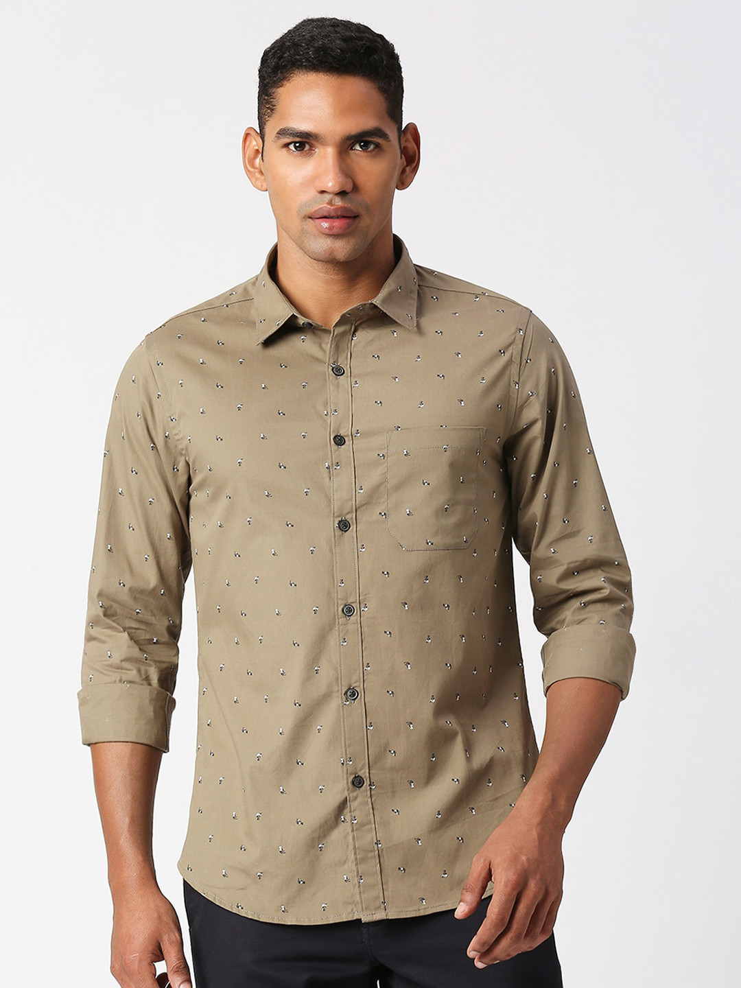 

VALEN CLUB Men Printed Cotton Slim Fit Casual Shirt, Khaki