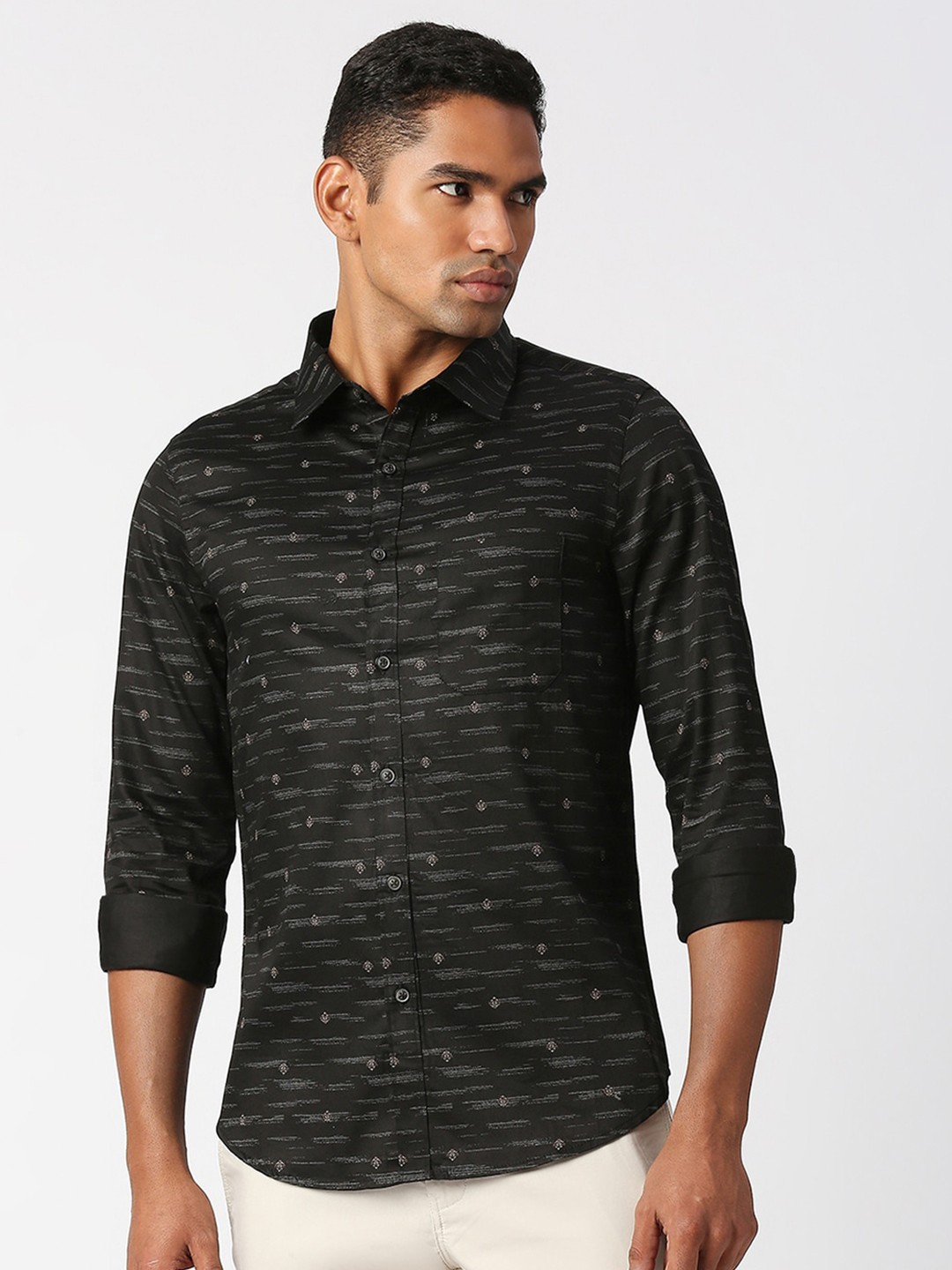 

VALEN CLUB Men Printed Cotton Slim Fit Casual Shirt, Black